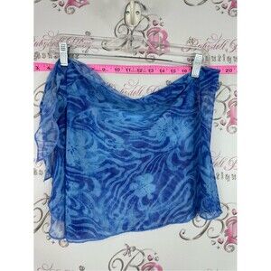 Y2K tie up skirt mesh beach cover up Blue Floral Sheer Mini Skirt
